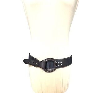 belt J JILL brown leather white stitching 2" wide statement piece waist or hip